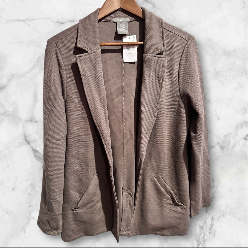 Matty M Knit Blazer Women's Size Large Pebble Boyfriend Blazer Jacket Office